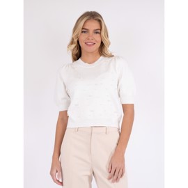 Maia Soft Pearl Knit Tee Off White