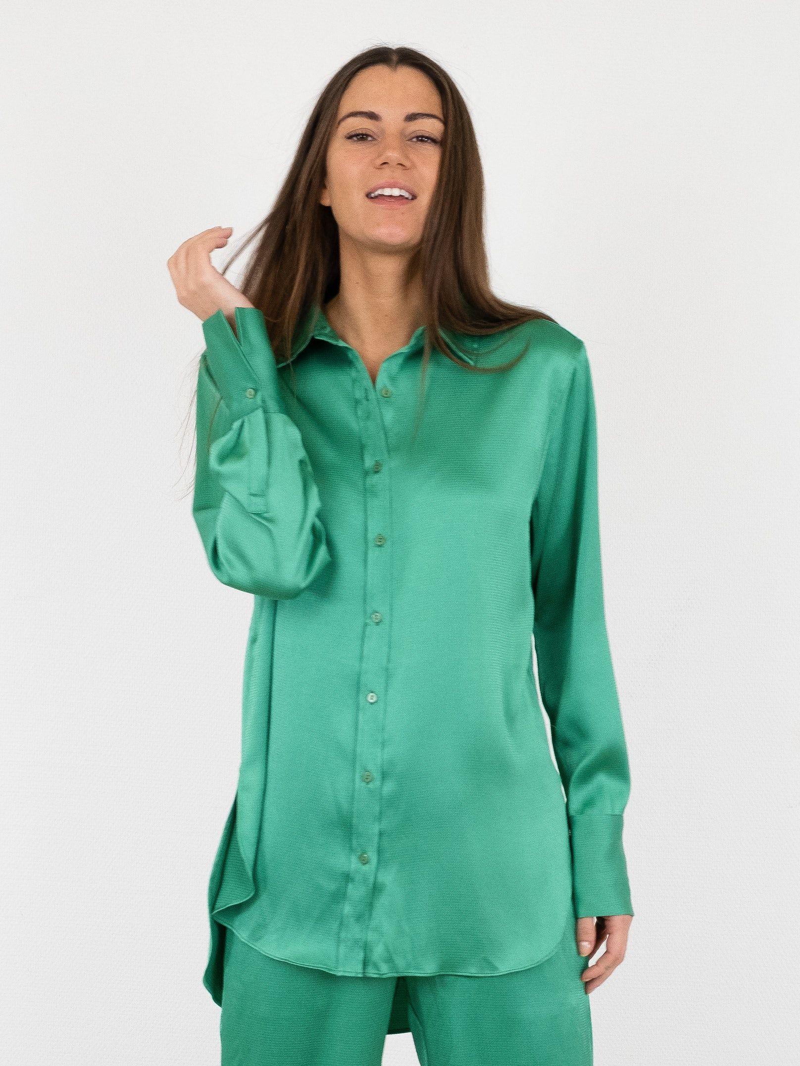 lys pære Lim Royal familie Neo Noir - Margit Crepe Satin Shirt Green