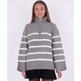 Nevena Stripe Knit Blouse Dark Grey/Off White