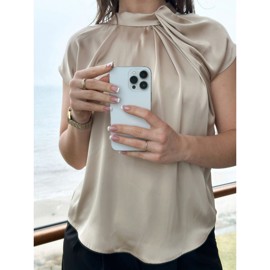 Fleur Drapy Satin Blouse Dark Sand