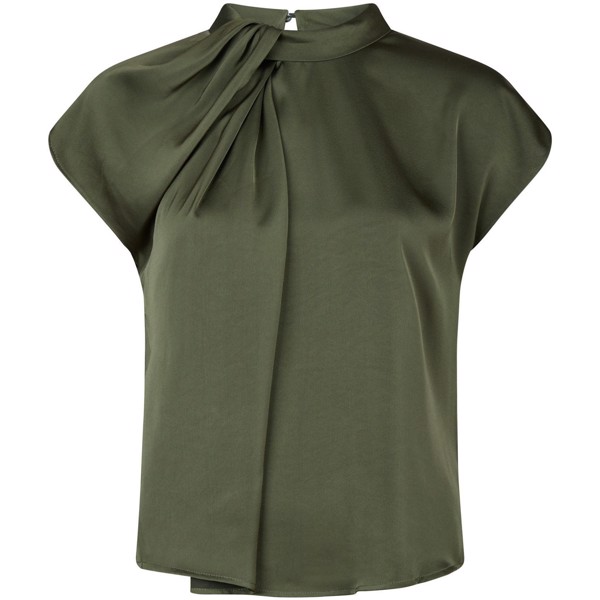 Fleur Drapy Satin Blouse Army