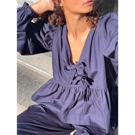 Bessie C Poplin Blouse Dark Navy