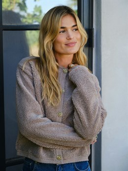 Limo Fluffy Knit Cardigan Dark Sand
