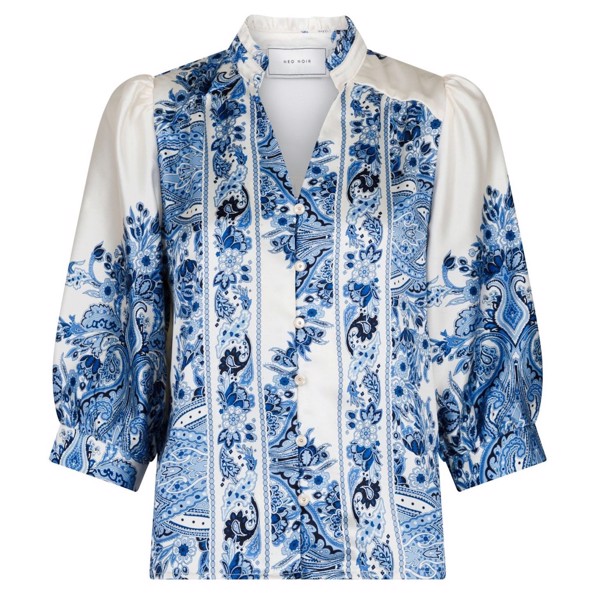 Roselle Paisley Border Blouse Bright Blue