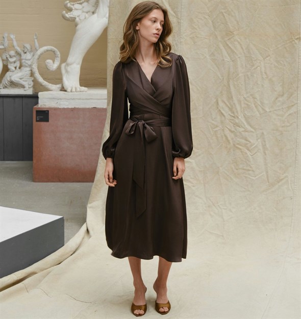 Rimini Heavy Sateen Dress Dark Brown