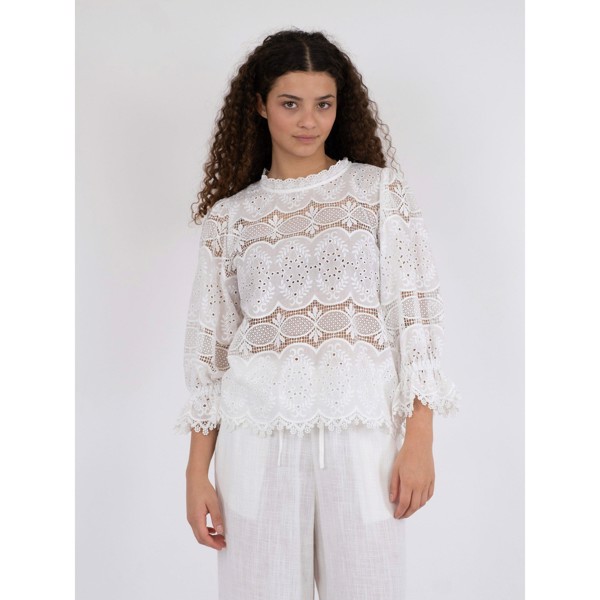 Adela Big Embroidery Blouse White