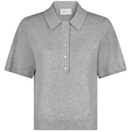 Gracie Knit Polo Tee - Light Grey Melange