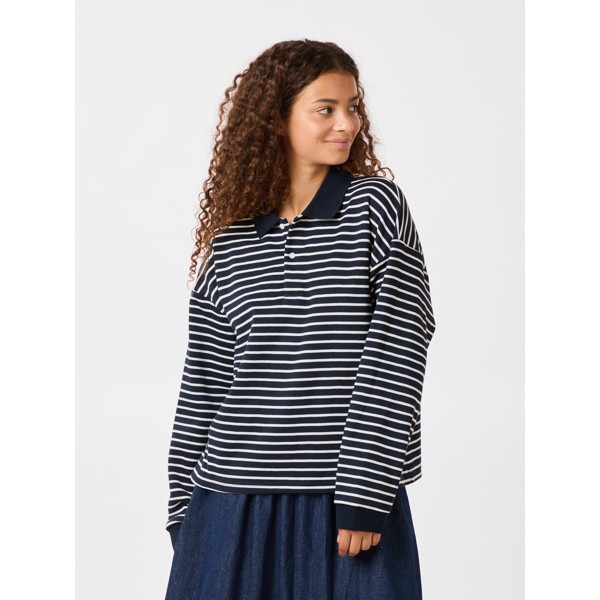 Sara Stripe Polo Blouse Navy