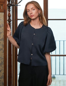 Aisa Dull Satin Blouse Navy