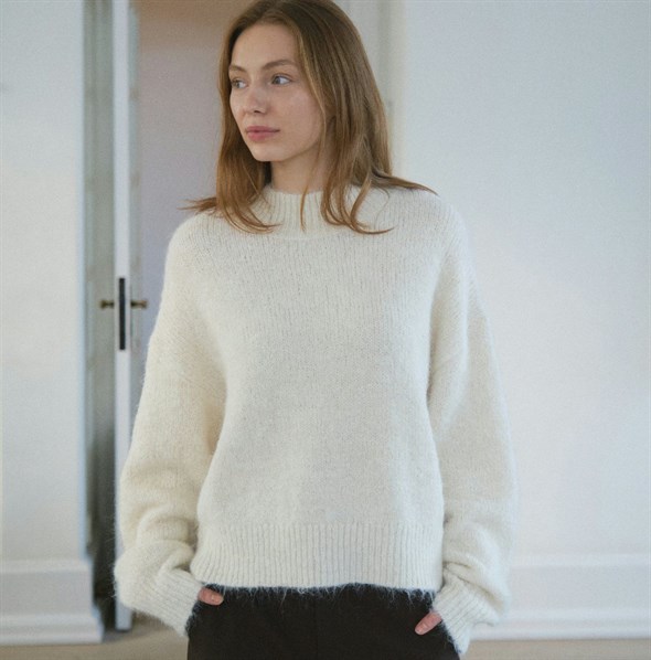 Paulina Fluffy Knit Blouse Off White