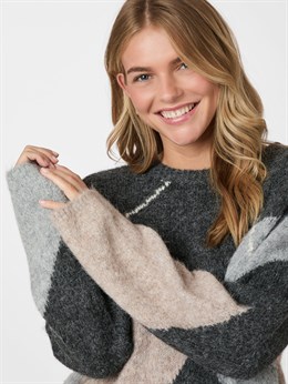 Inga Check Fluff Knit Blouse - Antracit