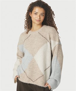 Inga Check Fluff Knit Blouse - Beige Melange