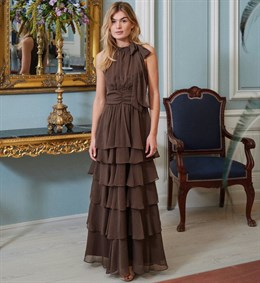 Marli Solid Chiffon Dress - Dusty Brown