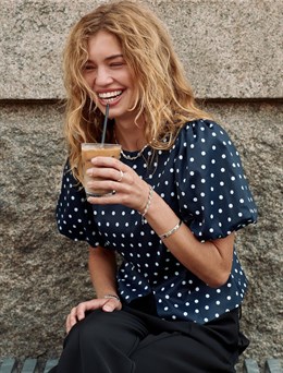 Anela Dot Blouse - Navy