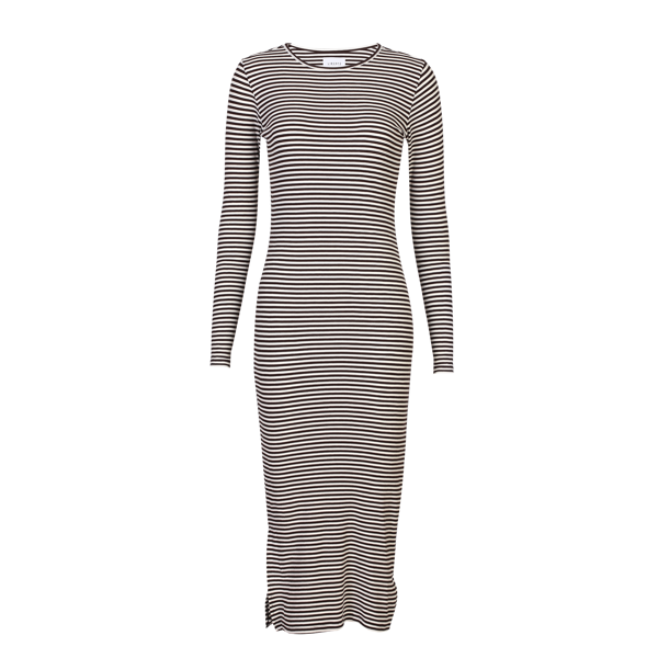 NATALIA LS DRESS BLACK CREME SMALL STRIPE