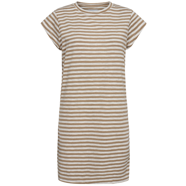 ULLA STRIPE TSHIRT DRESS LIGHT BROWN WHITE STRIPE