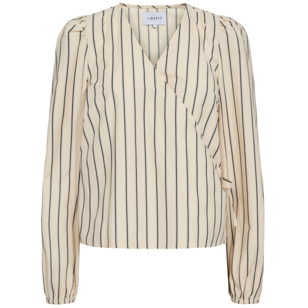 PIANNA WRAP BLOUSE CREME BLACK STRIPE