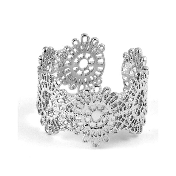 Rie sølv justerbar ring med blomster