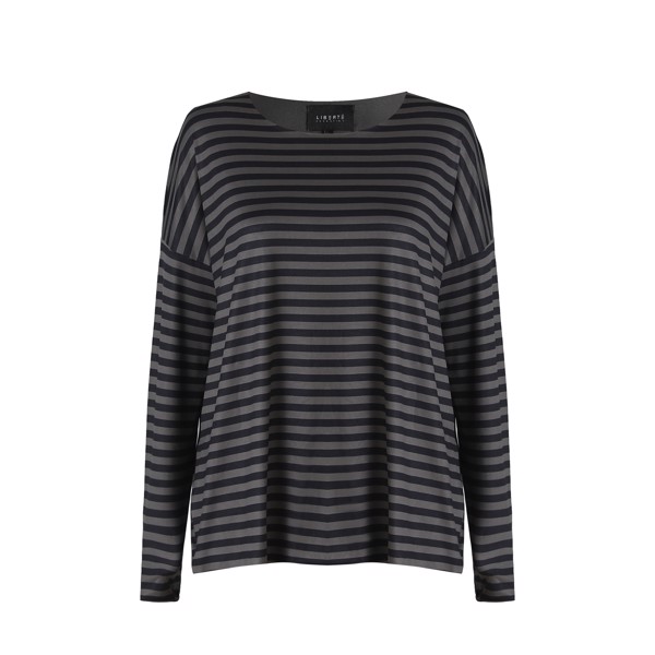 ALMA LS TOP DARK GREY BLACK STRIPE