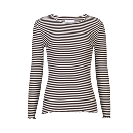 NATALIA LS ROUND NECK BLOUSE BLACK CREME SMALL STRIPE