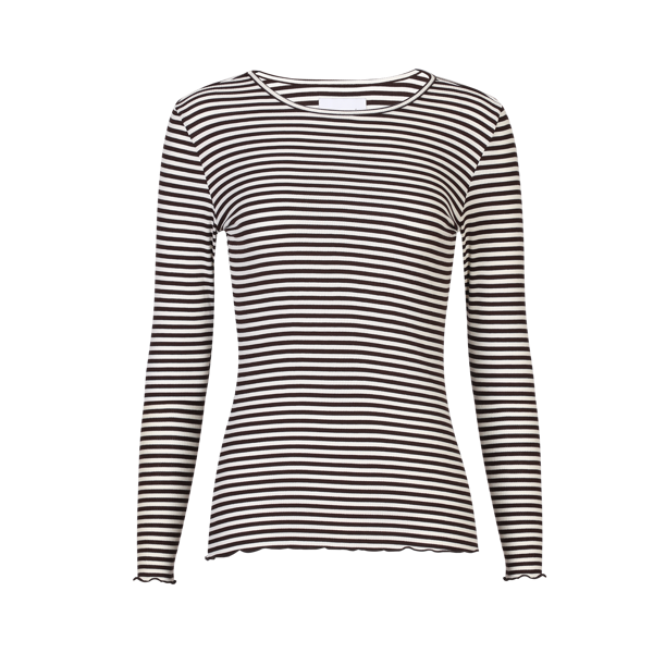 NATALIA LS ROUND NECK BLOUSE BLACK CREME SMALL STRIPE