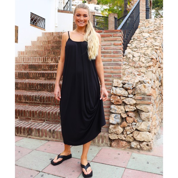 ALMA LONG STRAP DRESS BLACK