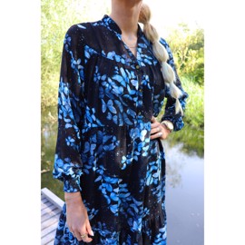 MAG LS VNECK DRESS BLACK BLUE BUTTERFLY