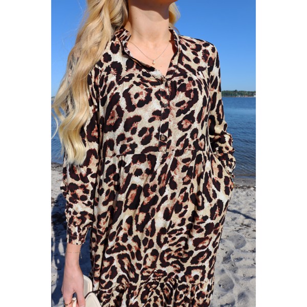 MAG LS VNECK DRESS BROWN LEO