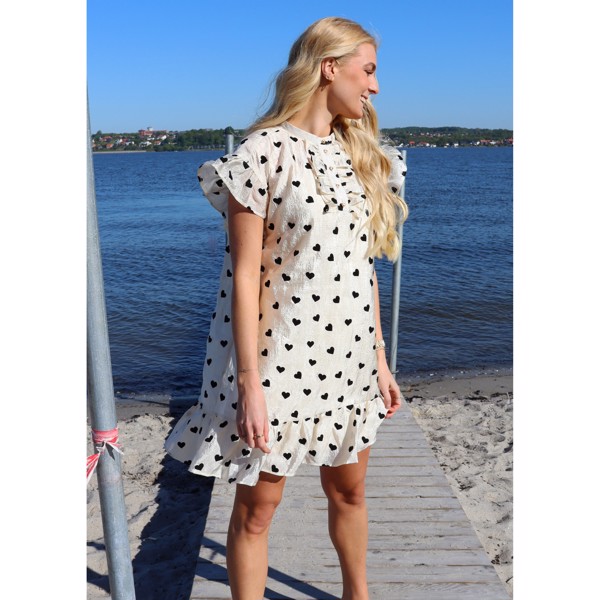 TIA FRILL DRESS CREME BLACK HEART