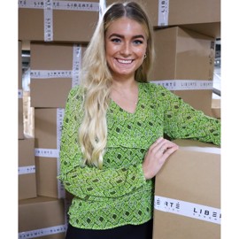 MARTINE FRILL BLOUSE LIME ARMY PRINT