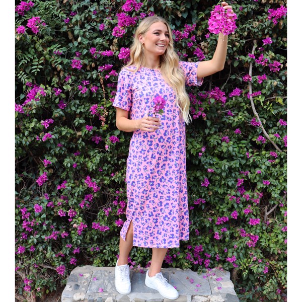 ALMA TSHIRT DRESS PINK PURPLE FLOWER