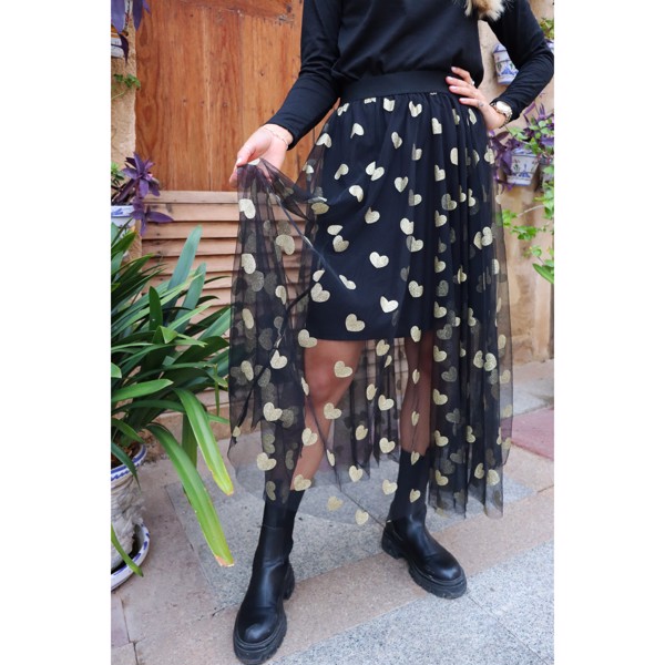 TULLE HEART SKIRT BLACK GOLD HEART