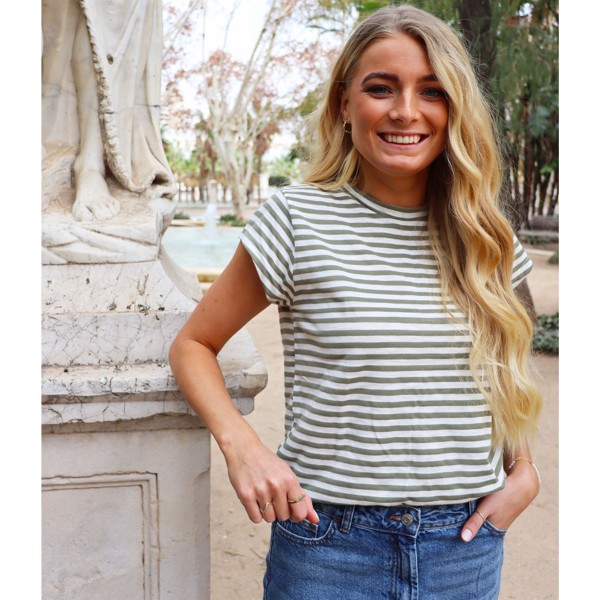 ULLA STRIPE TSHIRT ARMY WHITE STRIPE