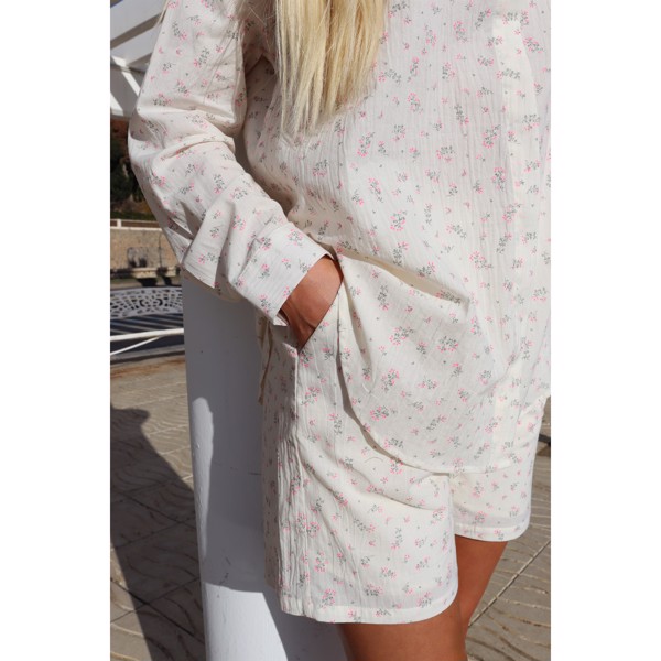 SARA LS SHIRT - CREME PINK FLOWER
