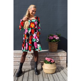 CECILIE LS DRESS BLACK BIG FLOWERS