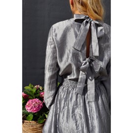 SILVIA LS TIE BLOUSE SILVER GREY