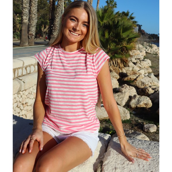 ULLA STRIPE TSHIRT BARBIE PINK WHITE STRIPE