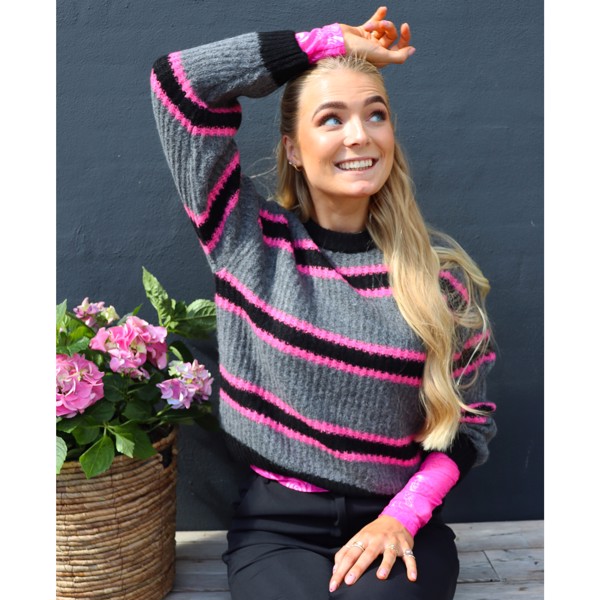 FRO PULLOVER DARKGREY BLACK PINK STRIPE