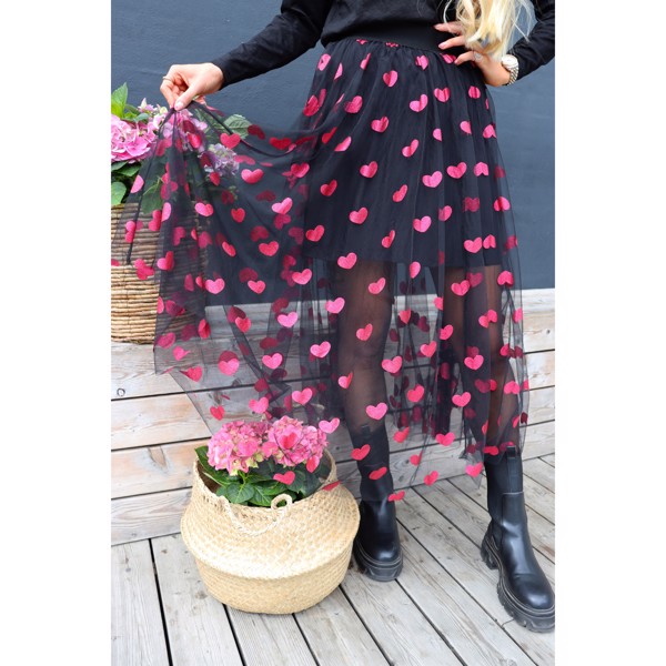 TULLE HEART SKIRT BLACK PINK HEART