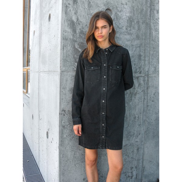 NMNEW SIGNE L/S DENIM DRESS - BLACK