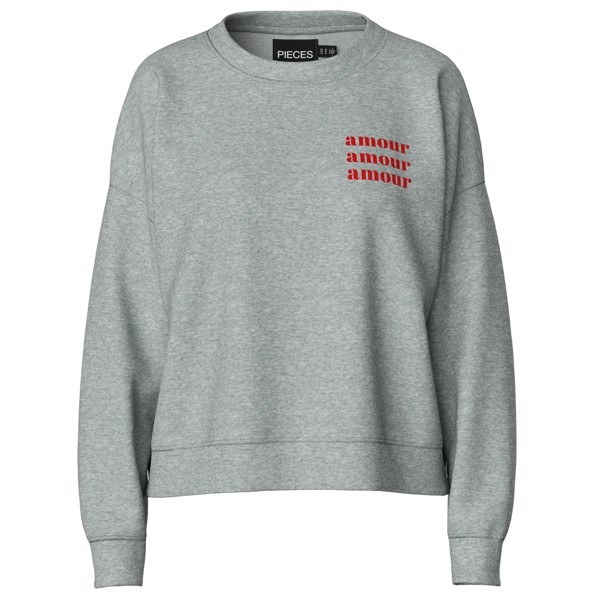 PCCHILLI LS OVERSIZED SWEAT NOOS LIGHT GREY MELANGE AMOUR-AMOUR-AMOUR