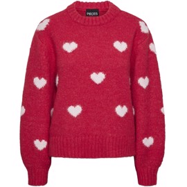 PCRINA LS O-NECK HEART KNIT