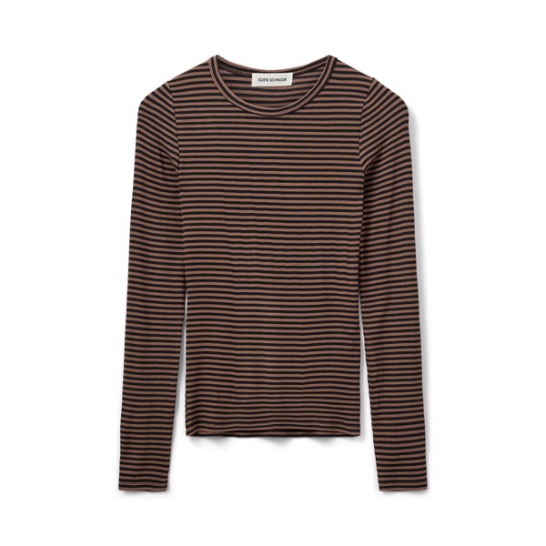 T-shirt Long Sleeve SNOS433 Light Brown Black Striped