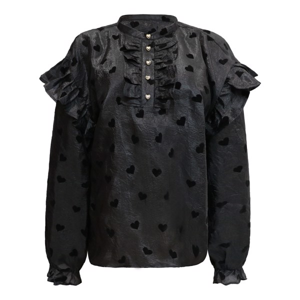 TIA LS FRILL BLOUSE BLACK HEART