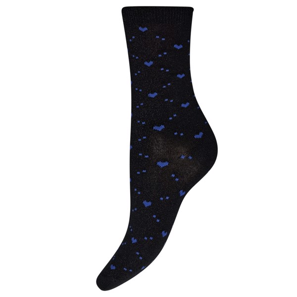 Sock W/Lurex Black Blue Hearts